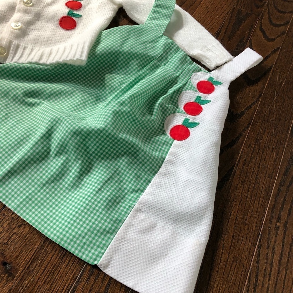 Vintage Florence Eiseman Girls 2T Cherries Sweater w/Green/White Gingham Jumper - Picture 4 of 16